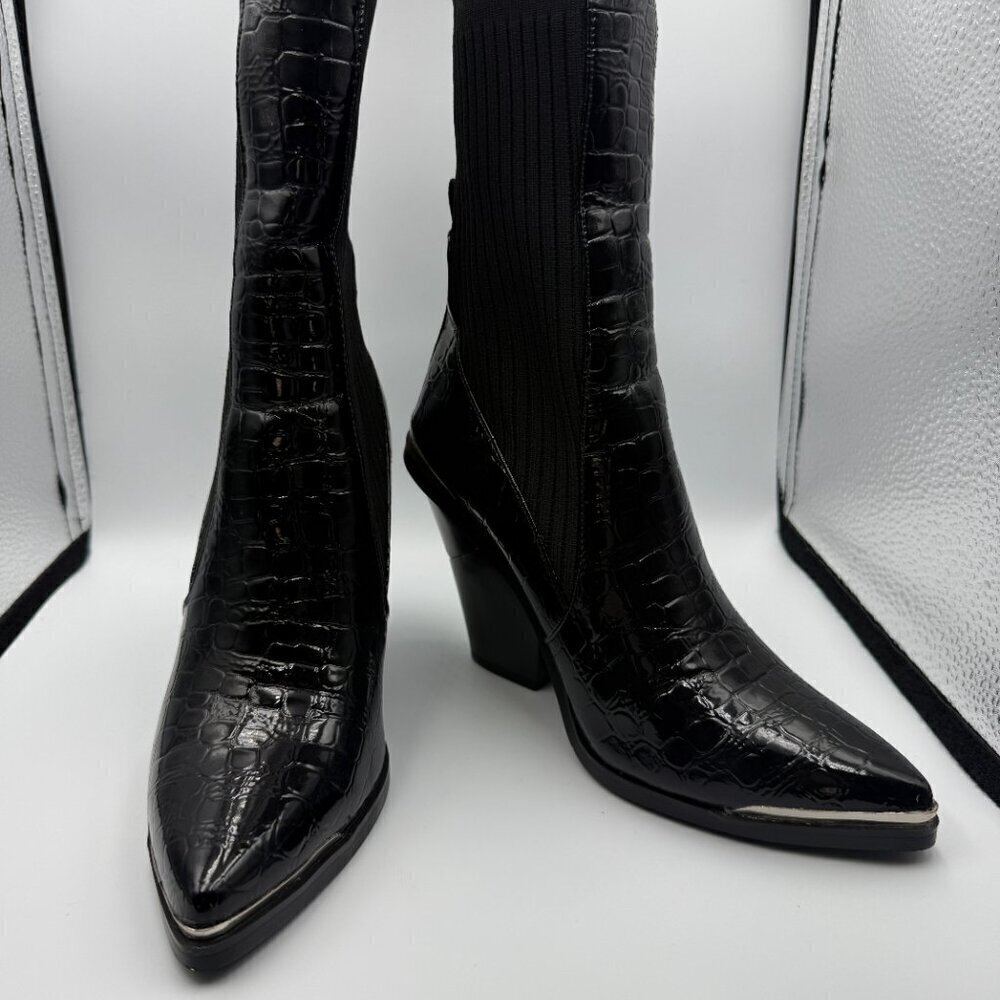 Azalea Wang Black Crocodile Katrina Ankle Bootie Pointed Toe Western New size 6 - Picture 1 of 10